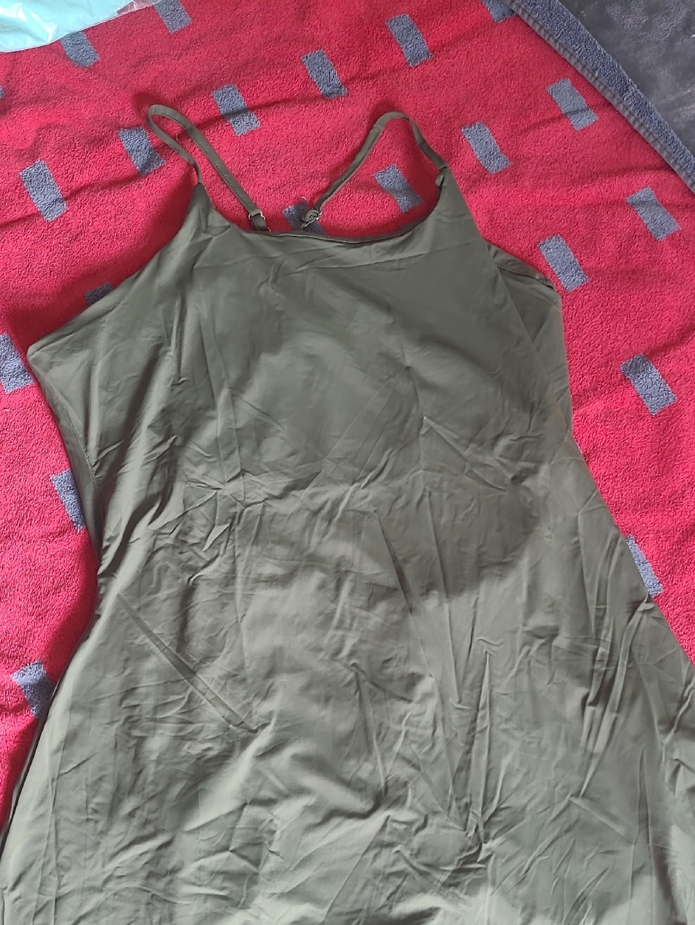 Olive Green 88% Nylon 12% Spandex Slip Dress with Adjustable Straps,